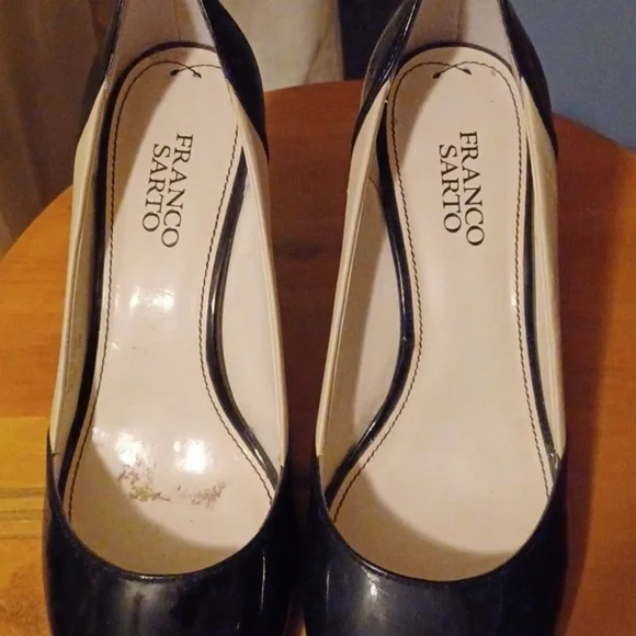 Franco Sarto Women's Crash Black/White Leather Peep Toe Slip On Pumps - Sz 8.5M - Picture 3 of 12